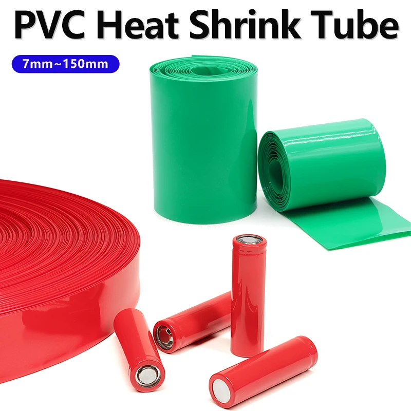 3/5Meters Green/Red 7mm~150mm PVC Heat Shrink Tube 18650 Lithium Battery Pack Insulated Film Wrap Case Protector Cable Sleeve