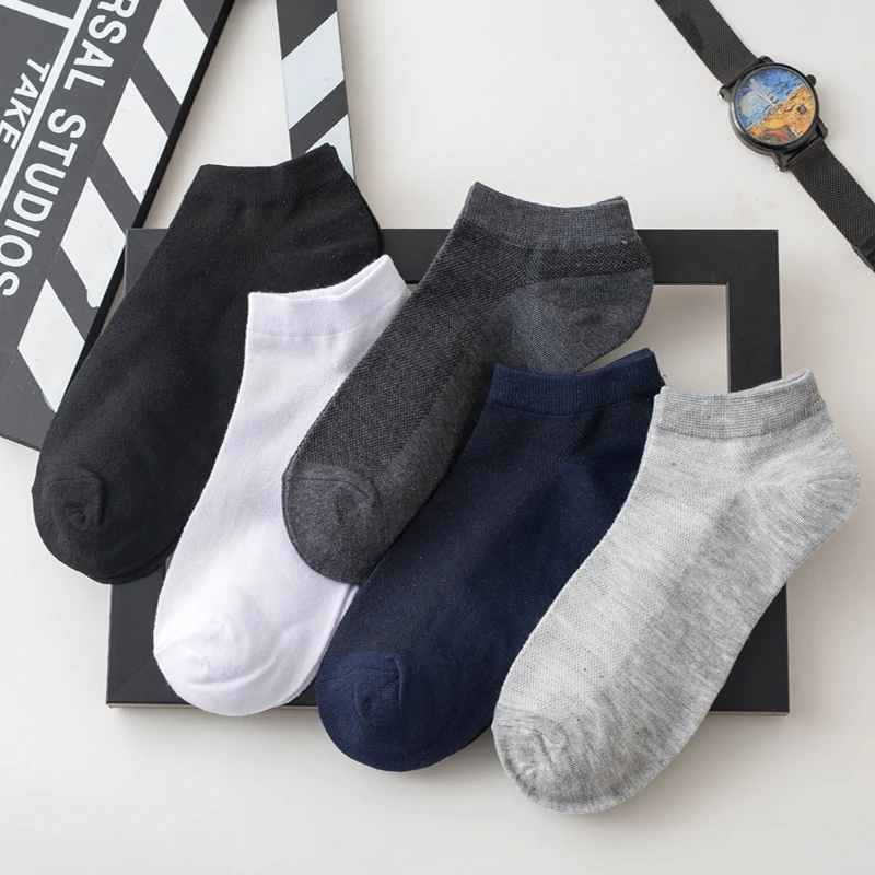 10Pairs Men Mesh Socks Organic Cotton Ankle Breathable Black White Business Summer Thin Short Male Sock High Quality