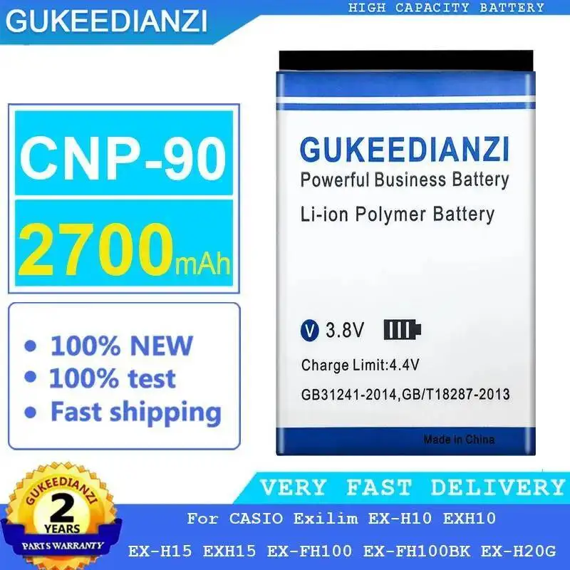 

For Casio Exilim EX-H10 EXH10 EX-H15 EXH15 EX-FH100 EX-FH100BK EX-H20G Cnp-90 High Compatibility 2700Mah Camera Battery