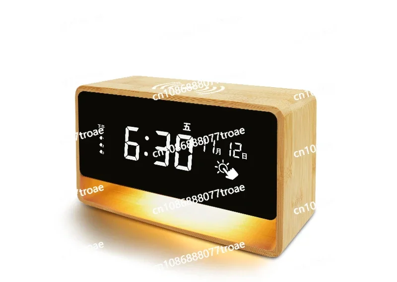 Wooden wireless charging, intelligent electronic alarm clock, desktop decoration