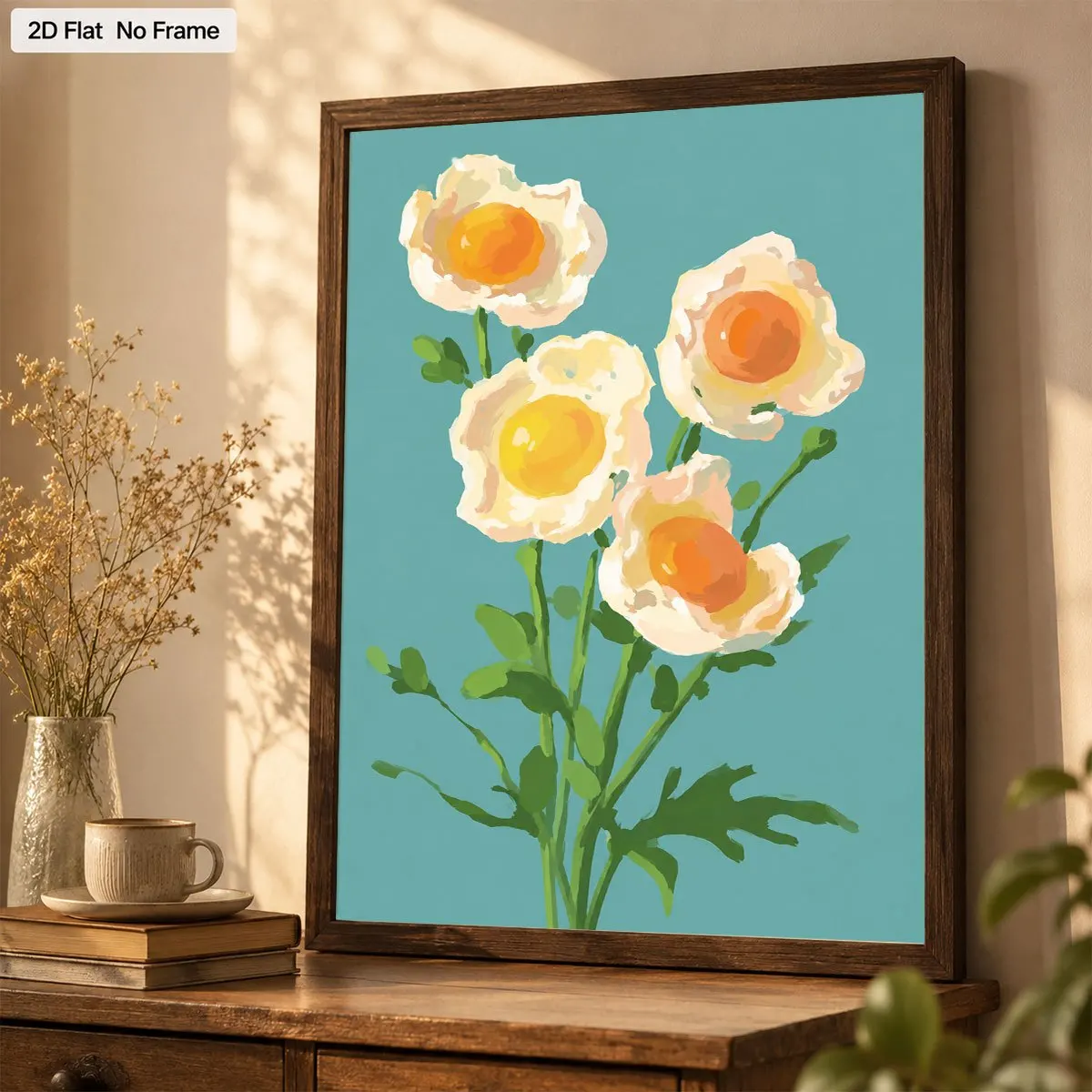 2D Flat, 1pc Unframed Canvas Posters Creative Fried Egg Flower Bouquet Modern Minimalist Style Printing Modern Home Decor Wal