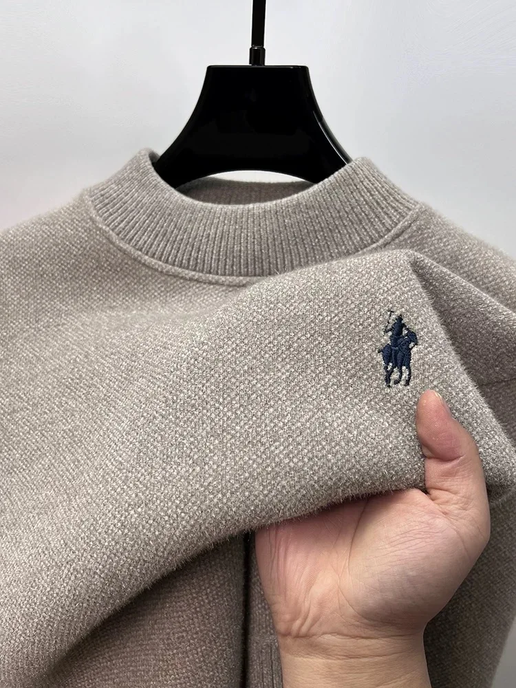 Pull à col rond pour hommes, marque de luxe de styliste mode décontractée broderie Paul exquise hiver avec peluche pull en tricot épais et chaud
