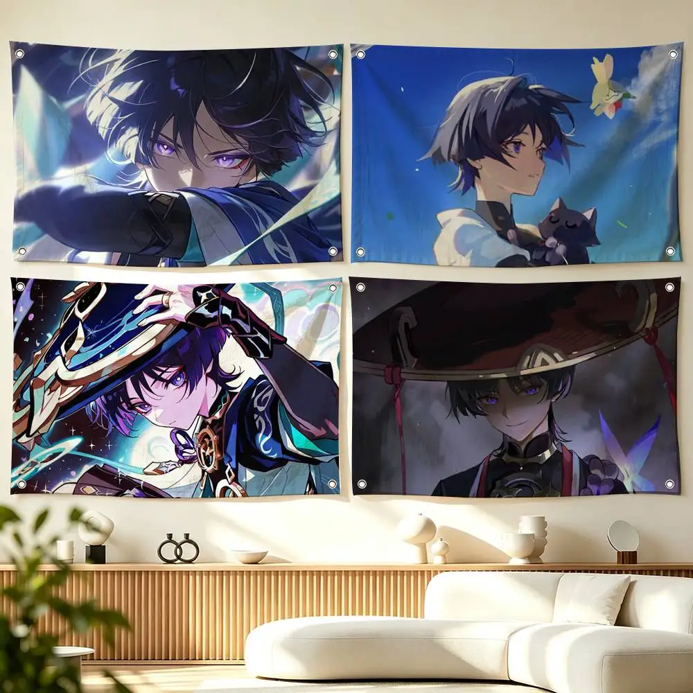 W-Wanderer G-Genshin Impact  Flags for Bedrooms Home Decor Items Outdoor Decors Garage Decoration Flaga