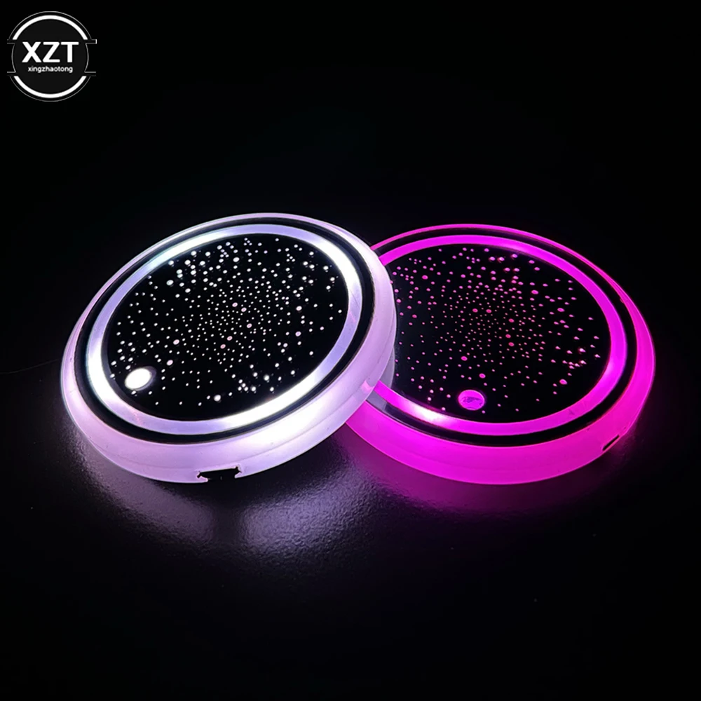 2Pcs Universal Luminous Car Water Cup Coaster Holder 7 Colors USB Charging Led Car Interior Decoration Atmosphere Light Coaster