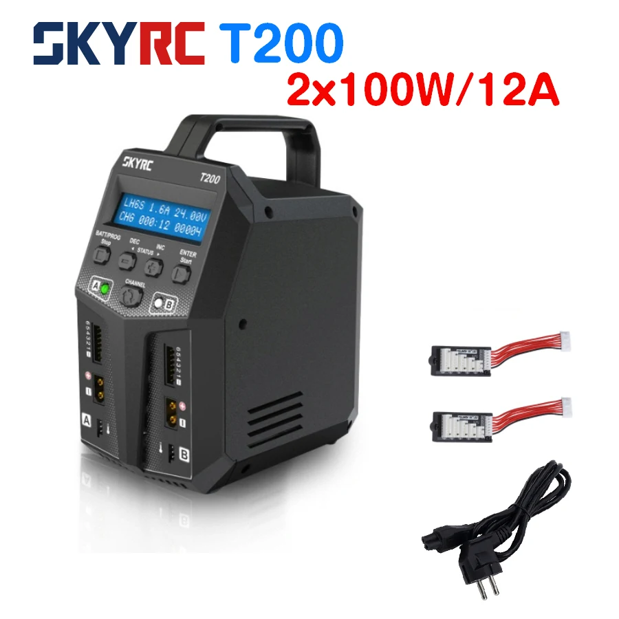 SKYRC T200 Balance Charger 12A 100W Dual XT60 Plug 10W Discharger for LiHV LiPo Li-ion LiFe NiMH NiCD Pb Battery AGM Cold Modes