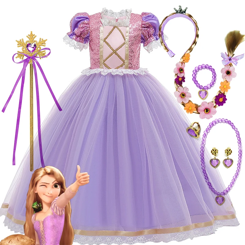 

Tangled Rapunzel Princess Dresses Girls Cosplay Isabella Costumes Kids Dress Up Carnival Party Dress Halloween Clothing