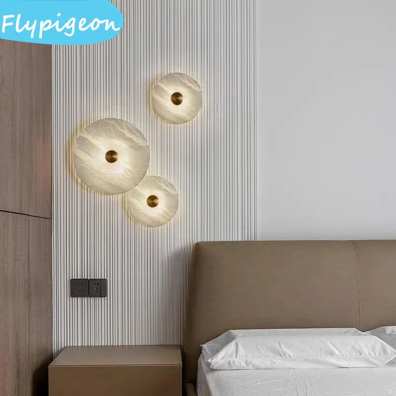 

Luxury Natural Marble LED Wall Lamp Modern Wall Light for Living Room TV Background Bedroom Study Corridor Aisle HomeHotel Decor