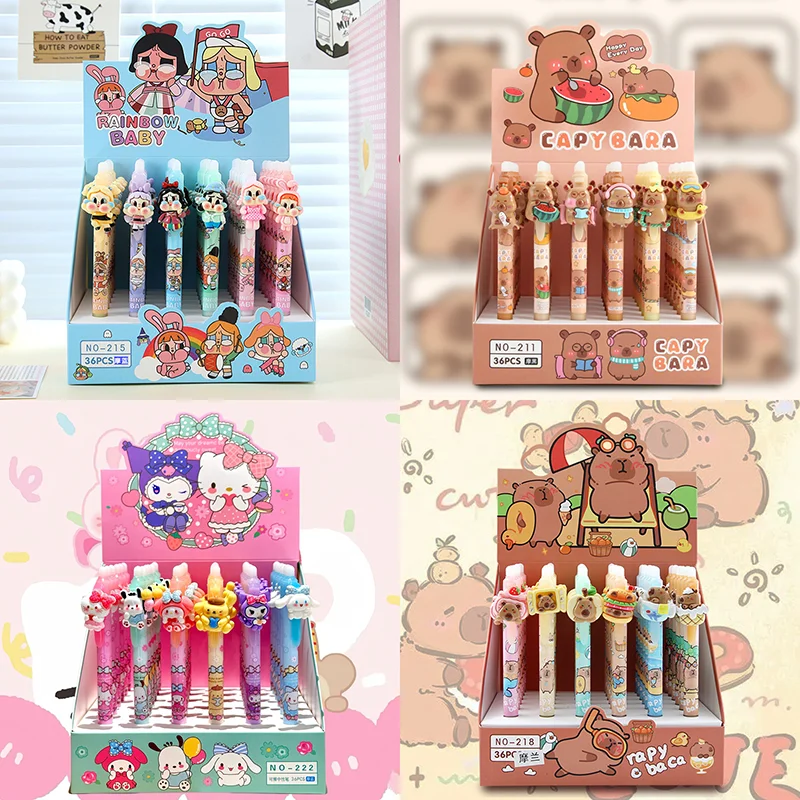 

Стираемая гелевая ручка Capybara Sanrio с героями мультфильмов, 36 шт., 0,5 мм, синяя ручка, школьные принадлежности, каваи, канцелярские принадлежности, подарок