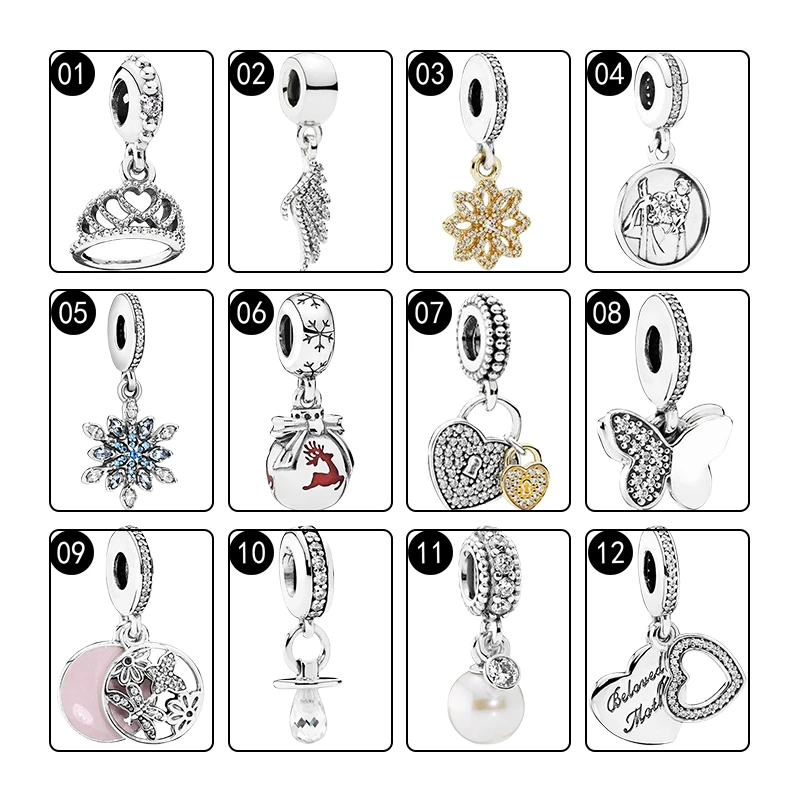 Silver 925 Pendants Charms For Women Jewelry Making Love Mother Hearts Tiara Feather Snowflake Reindeer Lock Butterfly Pacifier