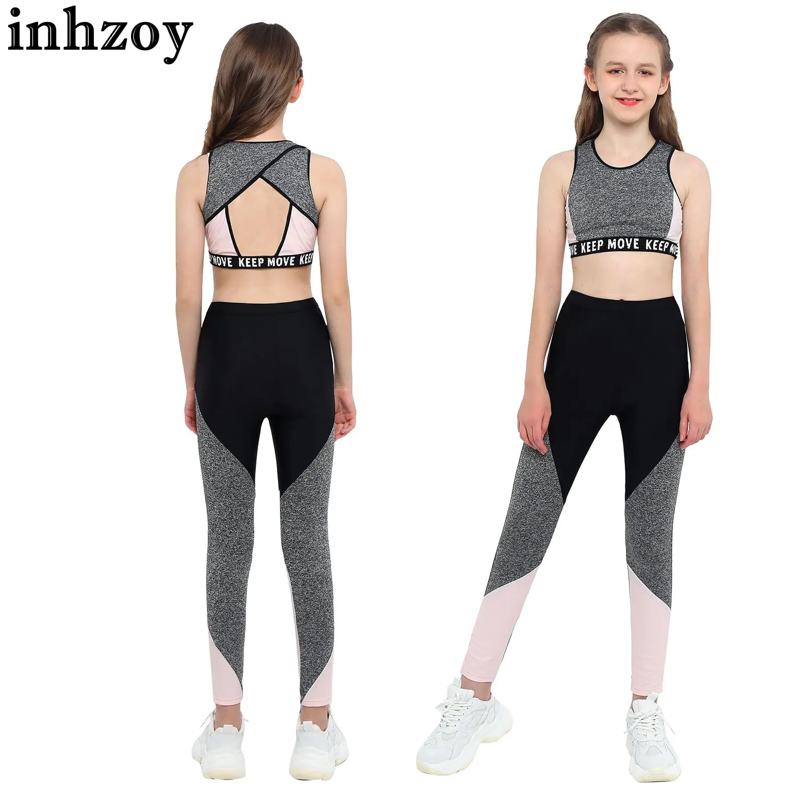 

Kids Girls Yoga Sports Dance Outfit Crop Tank Top with Leggings Pants Set Workout Running Gymnastics Tracksuit Athletic Wear