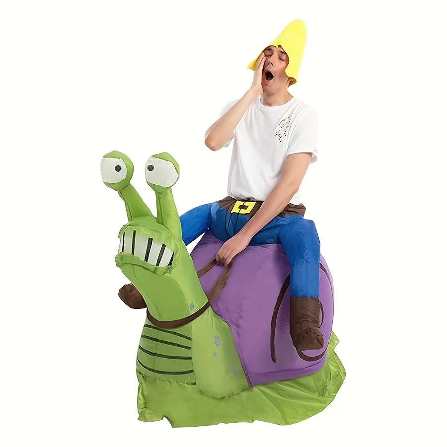 Inflatable Snail Costume for Adults Animal Role Play Halloween Carnival Party Riding Snail with Vibrant Blow Up Gnome Costume