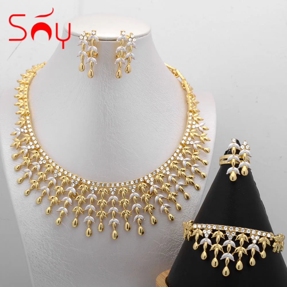 

Sunny Jewelry Set Bridal Wedding Fashion Costume Stereoscopic Trendy Earrings Necklace Bracelet Ring For Women 18K Gold Plated