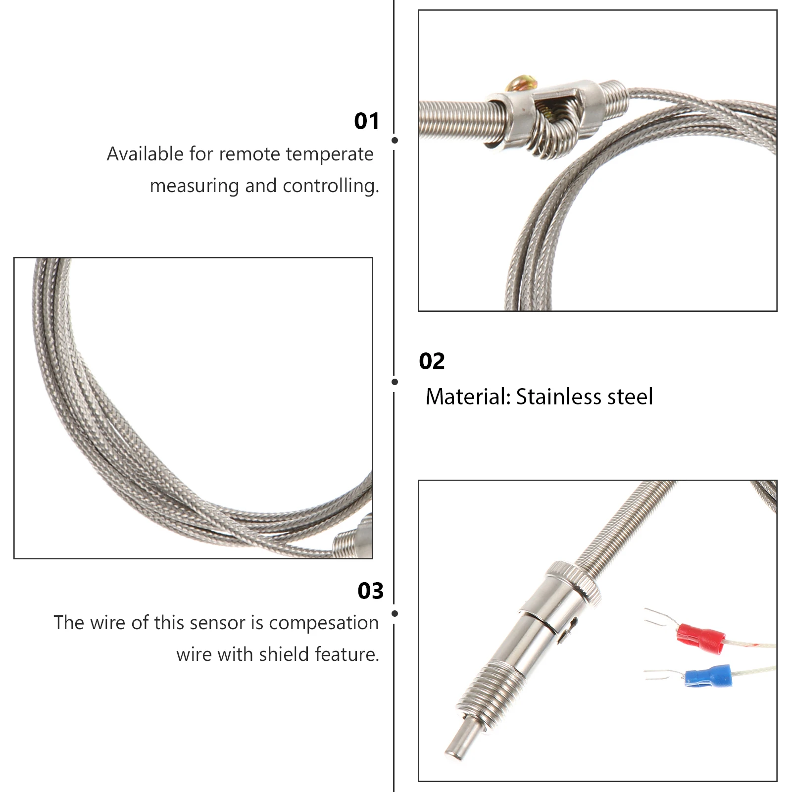 

Stainless Steel Temperature Probe Waterproof Sensor Measurement Line Thermometer Cable Sensing Wire Heat System Controller Parts