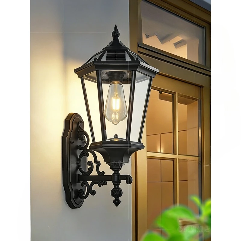 Solar wall lamp, exterior wall lamp on both sides of the door of European-style villa, outdoor waterproof wall lamp