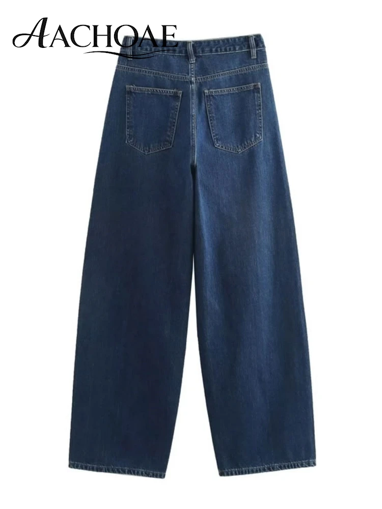 AACHOAE Women Cotton Cross Waist Barrel Leg Jeans High Waist Wide Leg Denim Pants Vintage Loose Casual Streetwear Jeans Trousers