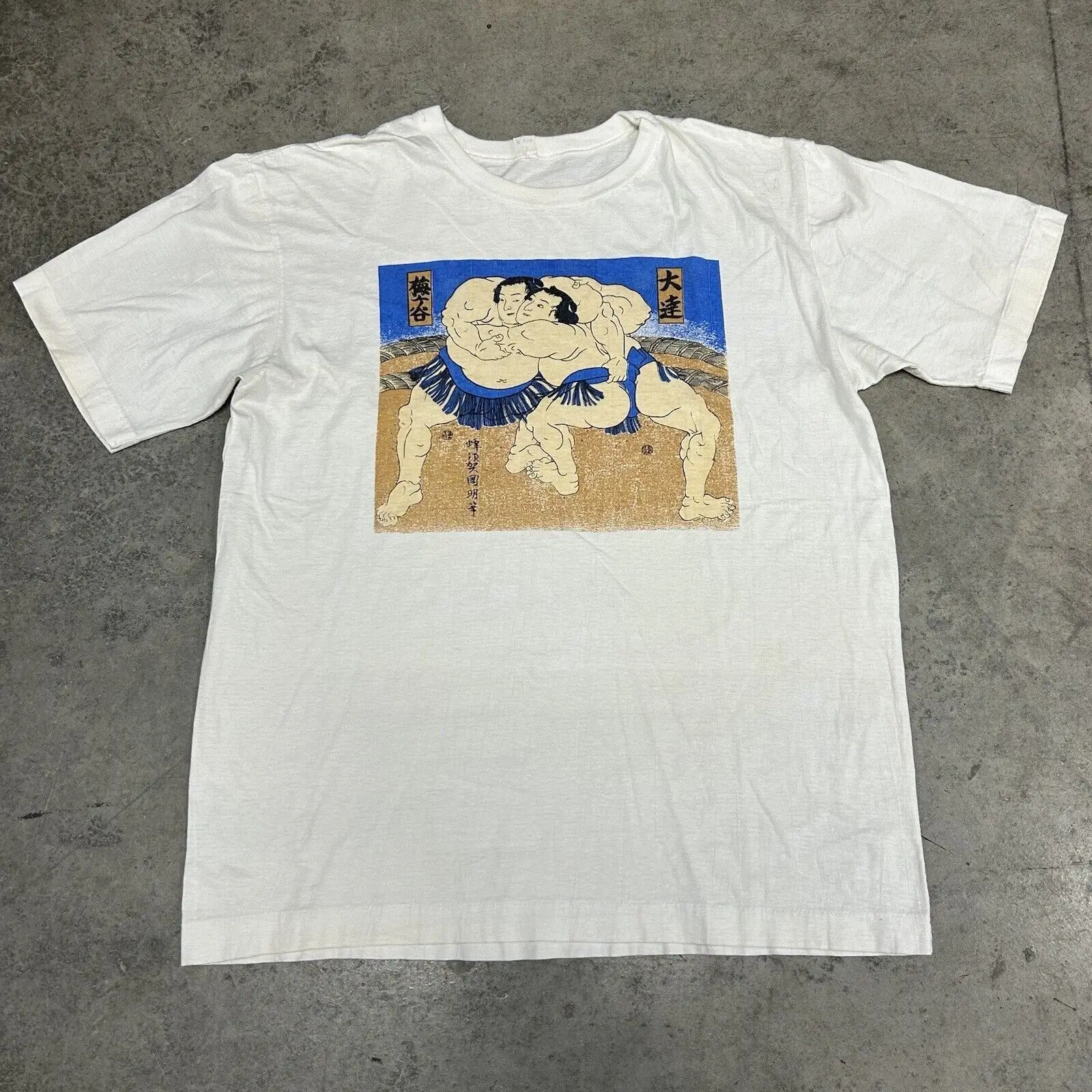 Vintage 1970s Traditional Japanese Art Tee Sumo Wrestlers Rare T Shirt Size L