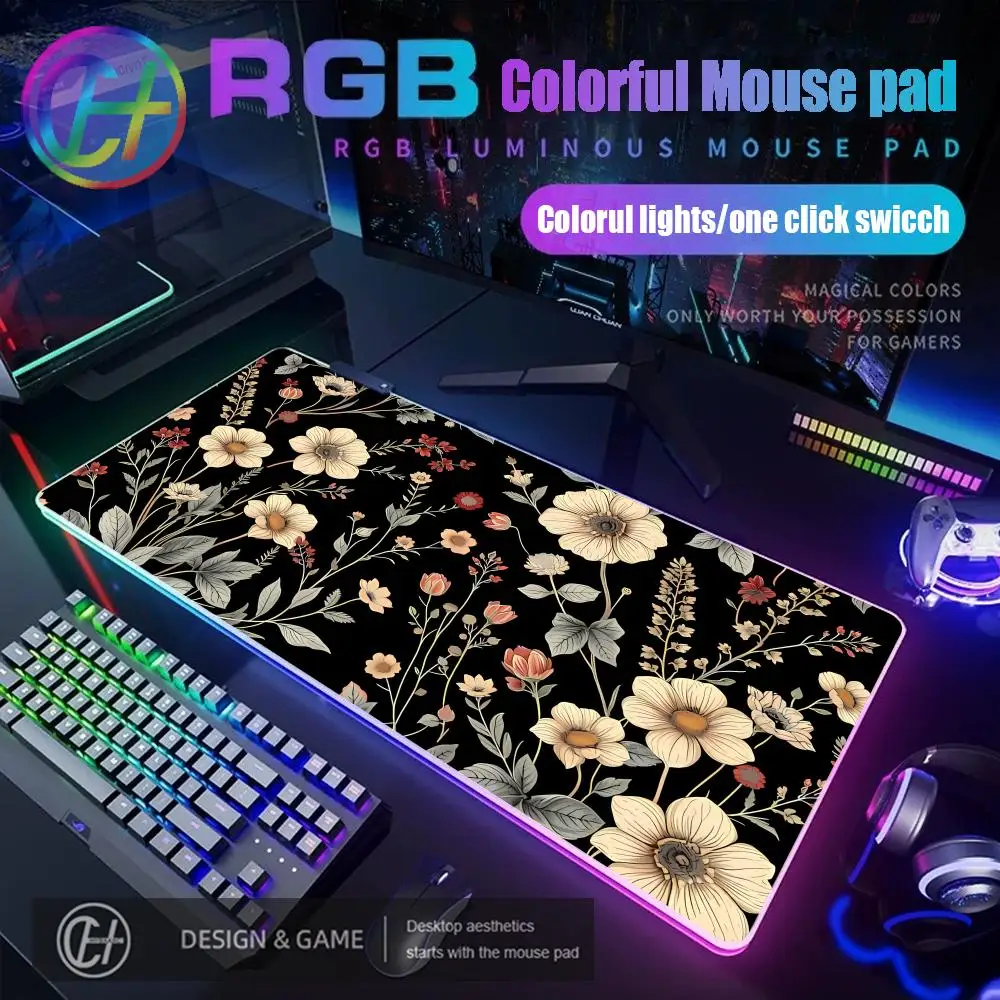 

HYBXAXC красивый цветочный коврик для мыши RGB игровой коврик для мыши настольный коврик HD геймер большой светодиодный светильник XXL 100X50 коврик для мыши