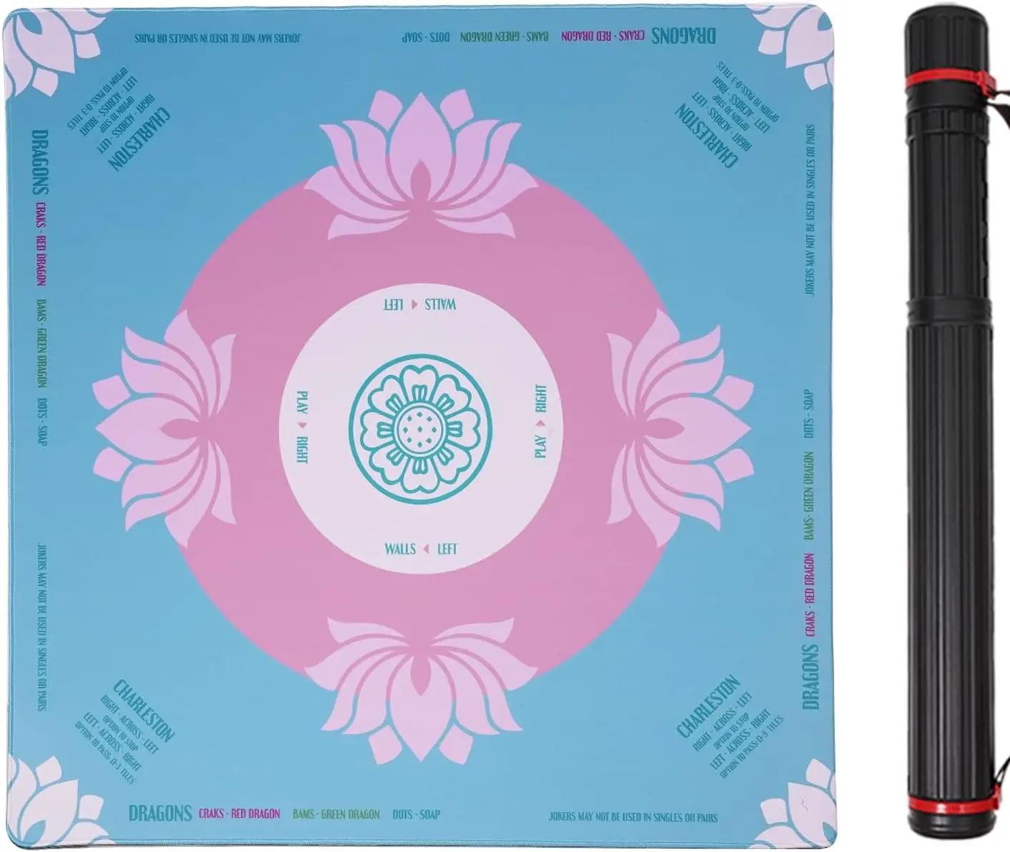 

31.5" Pink Mahjong Mat for Table, Waterproof Fabric, Non-Slip Rubber Base, Tube & Bag