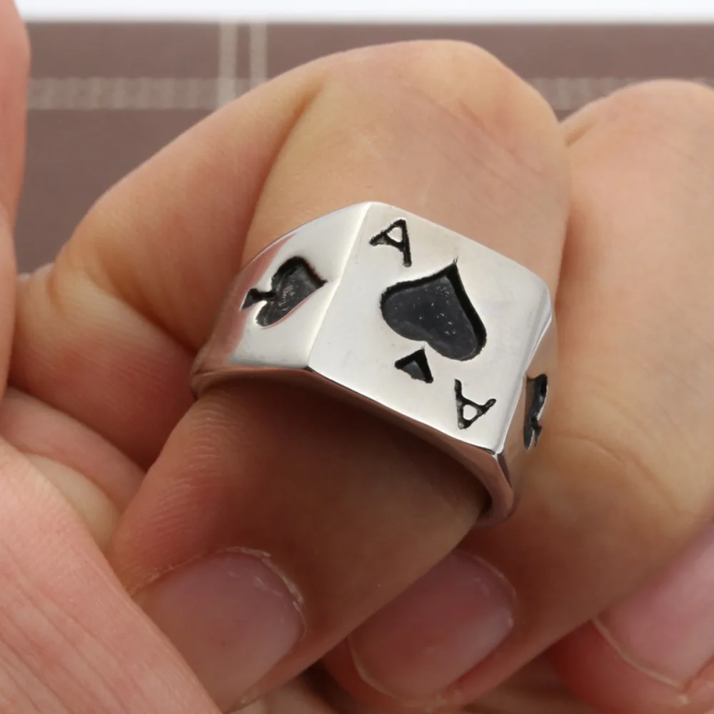 New Simple Niche Poker Ace of Spades Square Ring Adjustable Size Material Hip Hop Rock Street Fashion Trend Men's Jewelry Gifts