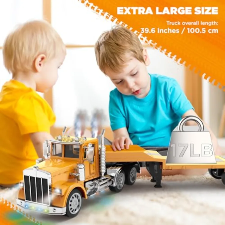 Giant Rc Semi-Trailer Truck For 16-Channel Remote Control Transport Vehicle With Led Lights And Realistic Sounds, Rechargeable