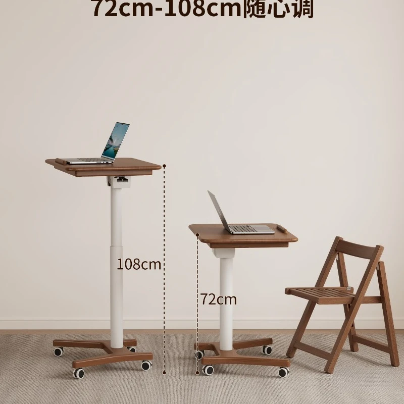 Solid wood height-adjustable computer desk, movable bedside table