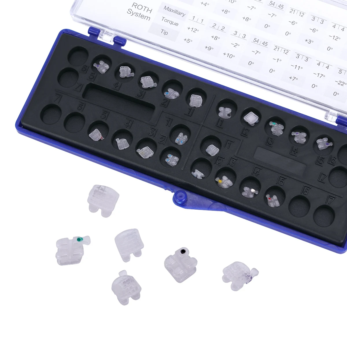 AZDENT Keramik-Zahnspangen, kieferorthopädische Zahnspangen, MBT Roth 0,022 0,018, Haken auf 3 4 5 Mesh-Basis – Detail 3