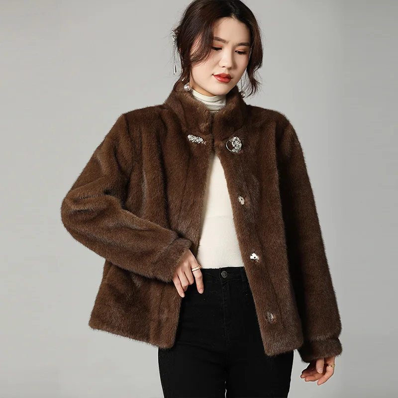 2024 Ladies New Mink Fur Integrated Short Chic Stand Collar Fur Jacket