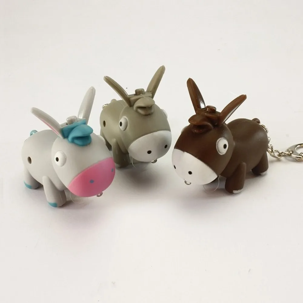 Novelty Cute Donkey Sounding Key Ring LED Light Sound Effect Donkey Luminous Keychain Mini with Bell Car Pendant Car Key Chain