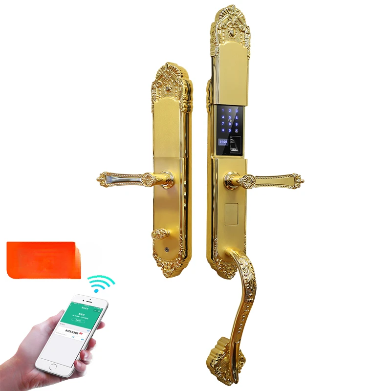 High end luxury high-quality gold pure copper all copper mobile phone  wifi remote control intelligent door lock