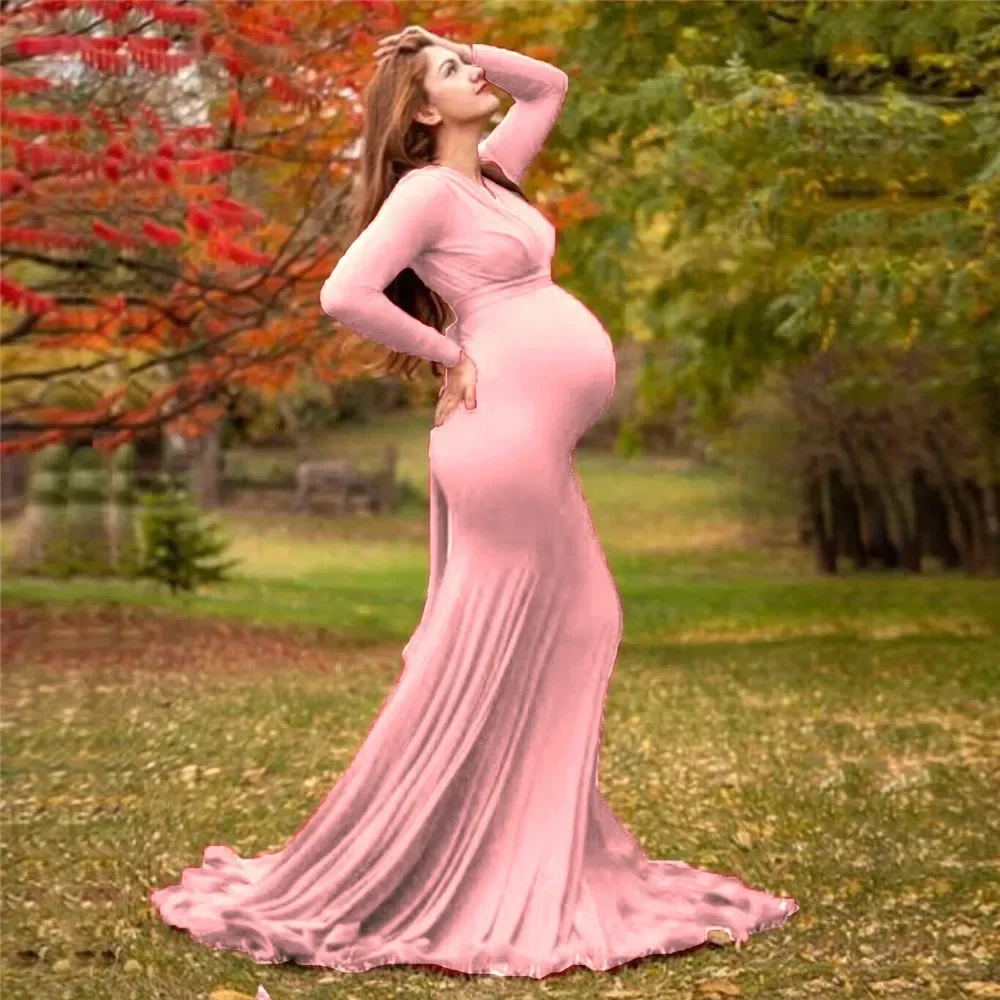 

Sexy Maternity V-neck Dresses Photography Long clothing Pregnancy Shoot Maxi Gown For Baby Showers Pregnant Women Photo Props