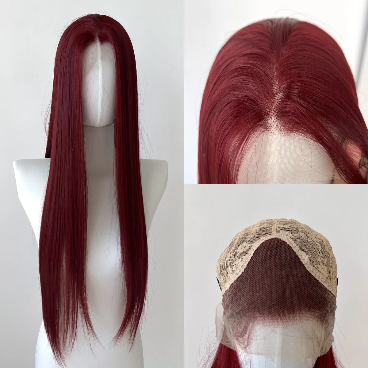 

Burgundy Lace Front Wig for Women 26 Inch Long Straight 13*4 Lace Wigs Natural Fiber Hair Wig Synthetic Lace Wigs for Cosplay