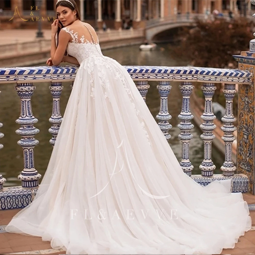 فستان زفاف أنيق من الدانتيل من FL&AEVVE مزين على شكل حرف a فستان العروس مخصص لحفلات الزفاف فيستدوس دي نوفيا