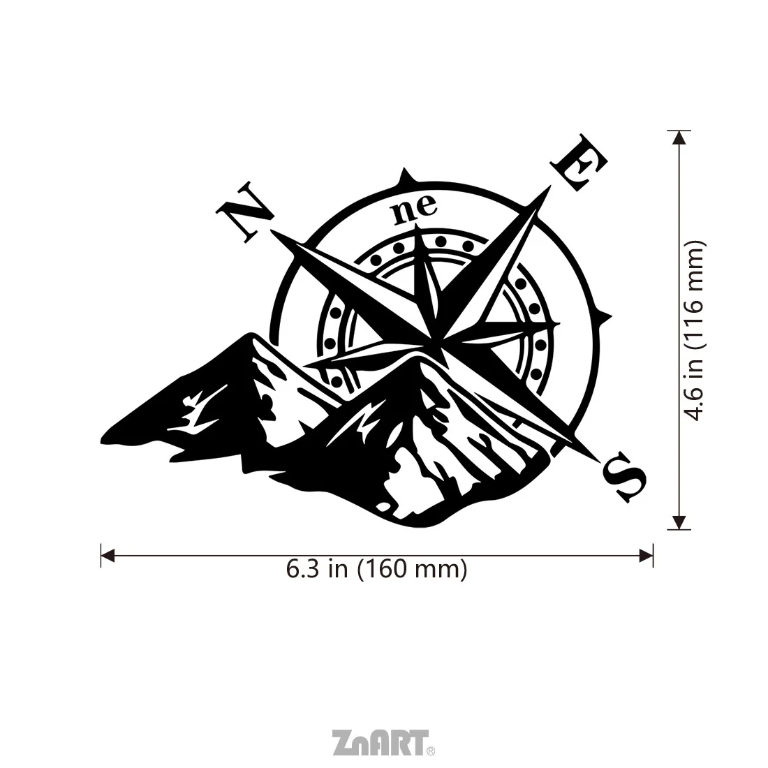 1pc Compass & Mountain Shape Creative Reflective Vinyl Sticker, Sparkling Bright Decal for Car, Truck, Motorcycle, Notebook