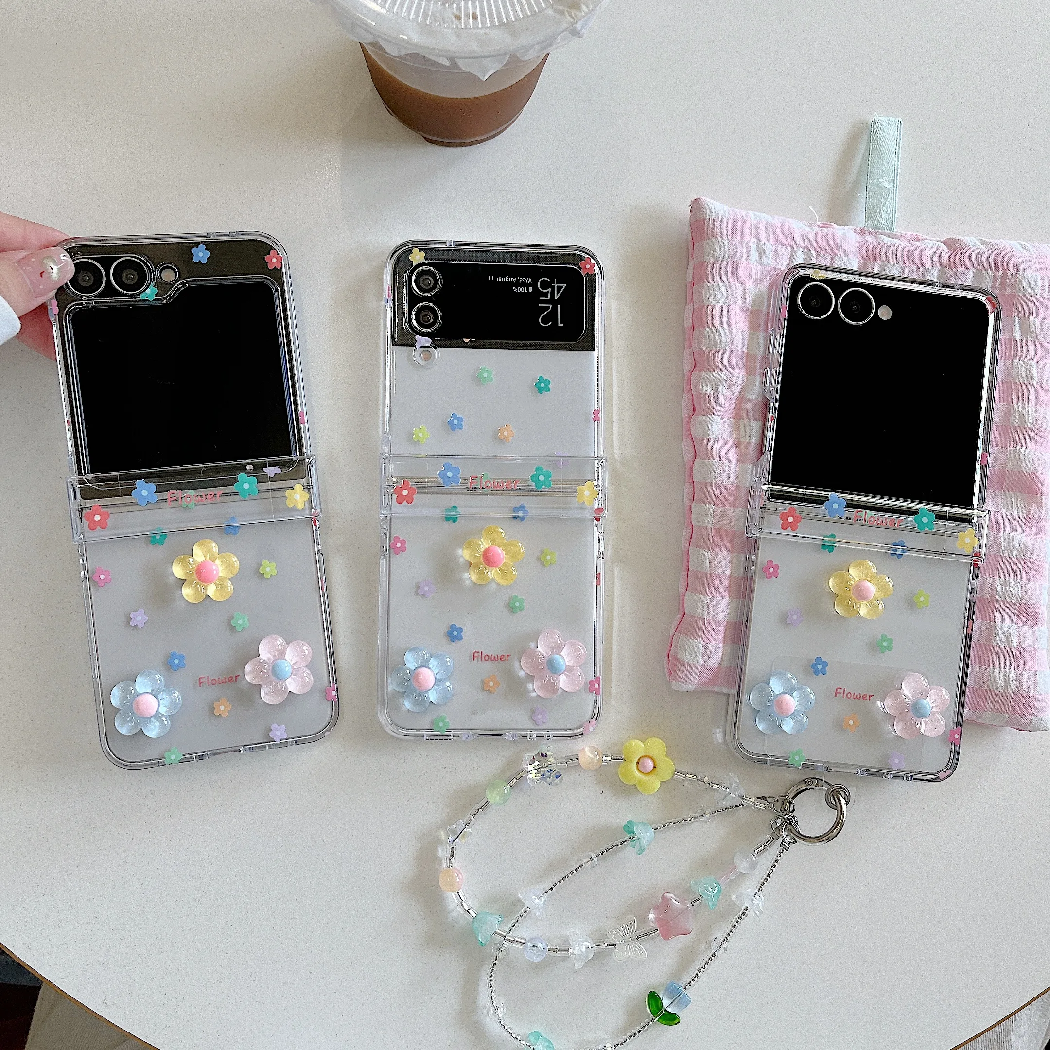 Back Cover For Samsung Galaxy Z Flip 7 6 5 4 Case 3d Colorful Flower Bracelet  Wristband Chain  Hard PC Shockproof Phone Case