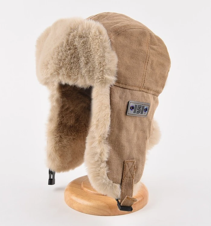 Gorro de bombardero para hombre y mujer, gorro de piel Ushanka ruso grueso y cálido, gorro de invierno a la moda para hombre y mujer, gorro ruso de esquí con orejeras en negro y gris