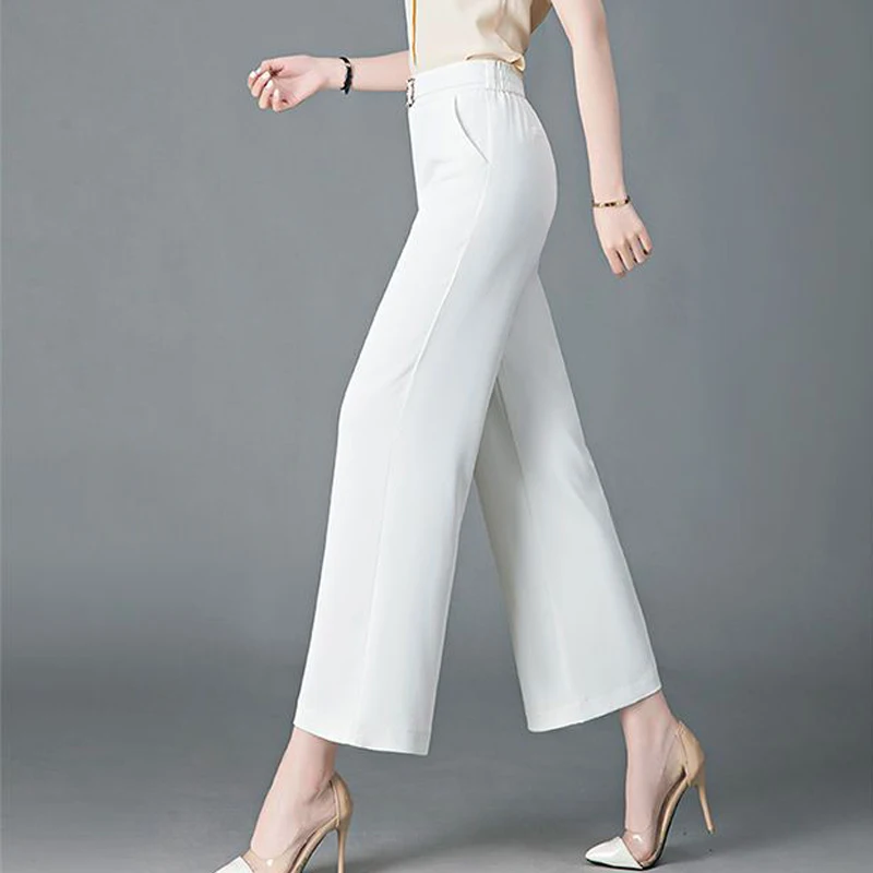 Women Fashion Elegant High Waist Wide Leg Pants Office Lady Commute Casual Solid Loose Straight Trousers 2024 Summer Pantalones