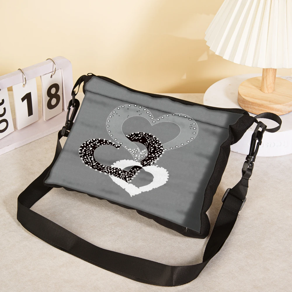 1pc Fashion Crossbody Bag Gray Heart Pattern And Text Shoulder Bags For Women Casual Daily Use Travel Shopping School Work Offic