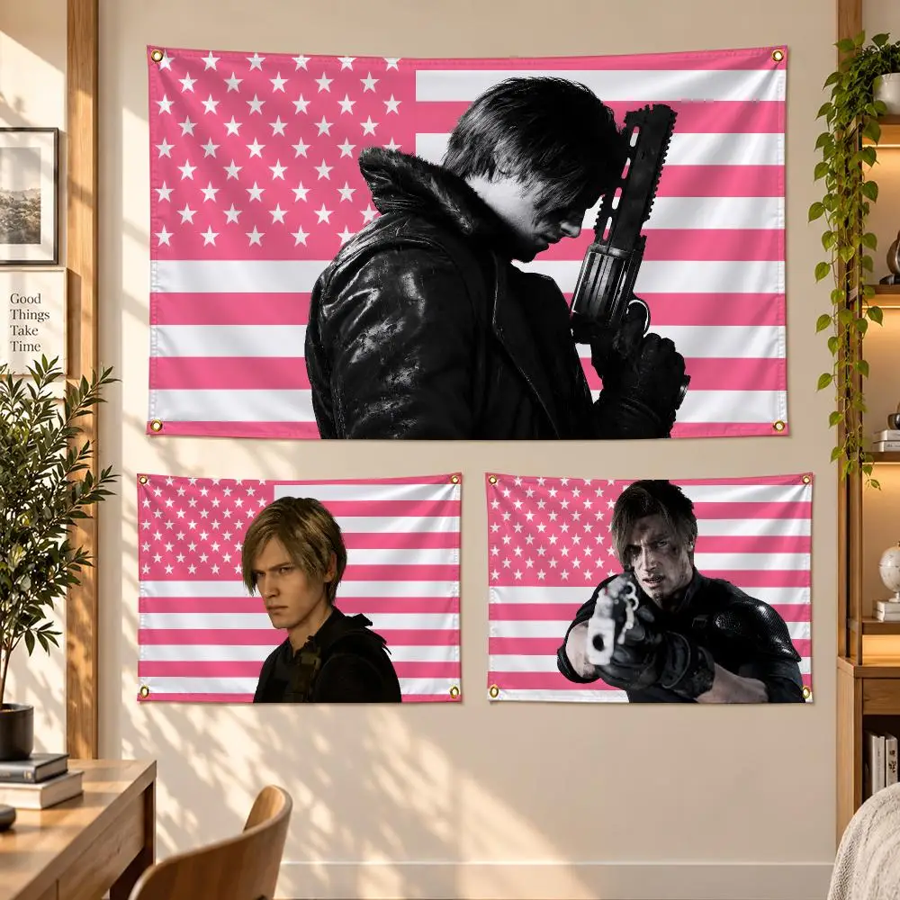 Character Game Horror L-Leon Kennedy Flags Banner Decor for Bedroom,Garden,Party,Club,Gaming Room,Garage Fan Gift