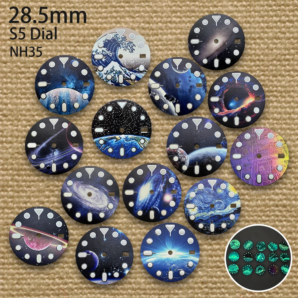 

28.5mm High-Quality S5 Logo Starlit Dial Fit NH35 Japanese Movement C3 Green Luminous Watch Modification Accessories