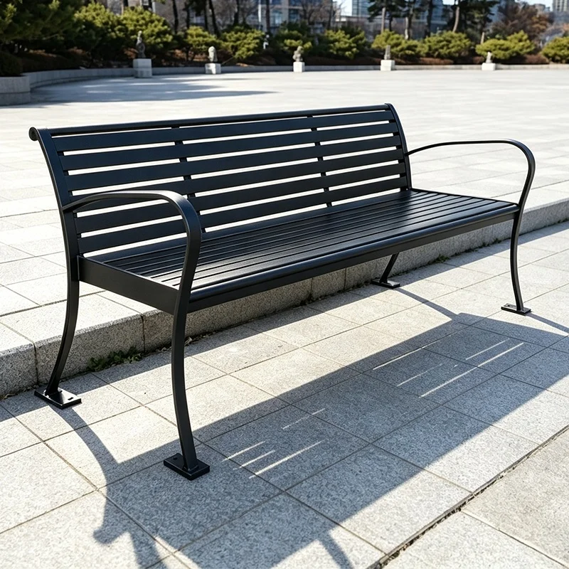Modern Weatherproof HOT-DIP Galvanized  Outdoor Furniture Park Bench with Backrest and Round Handle for School & Mall Patios