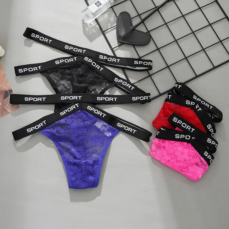 Mulheres sexy calcinha de alça cruzada sem costura rendas tangas malha g-string cintura baixa roupa interior feminina oco para fora lingerie íntima macia