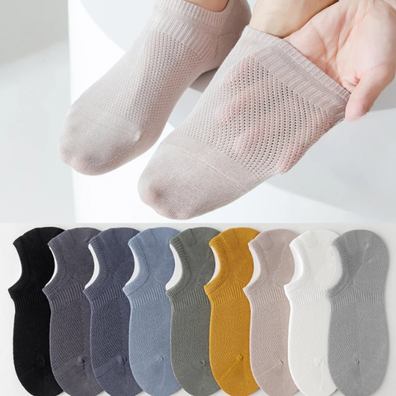 Men\'s Mesh Cotton Socks Summer Thin No Show Invisible Silicone Non-Slip Breathable Shallow Mouth High Quality Boat Casual Sock