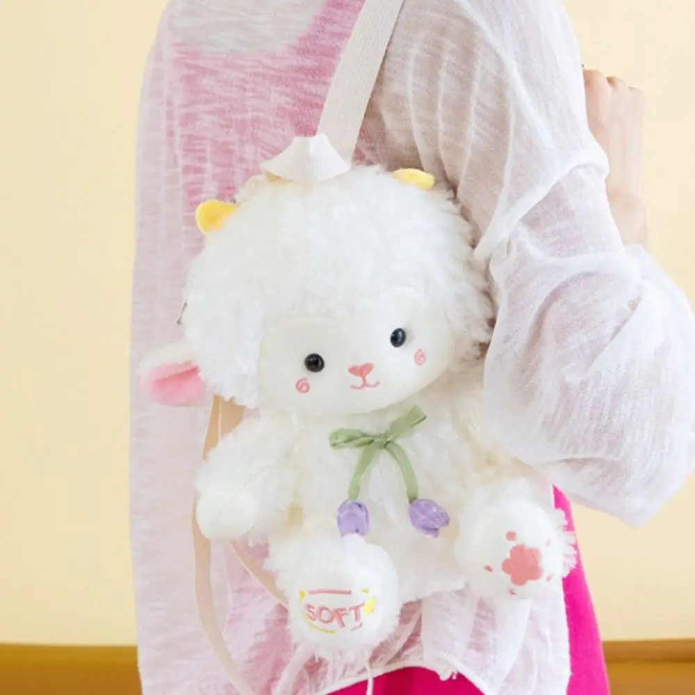 Durable Cute Sheep Backpack Soft Trendy Shoulder Backpack Stuffed Animal Doll Bag Birthday Gift