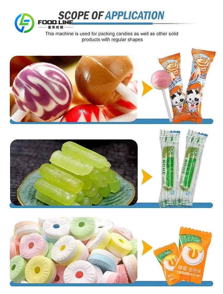 Customized Full Automatic High Speed Horizontal Packing Machine for Cotton Soft Jelly Hard Lollipop Pillow Small Candy Wrapping