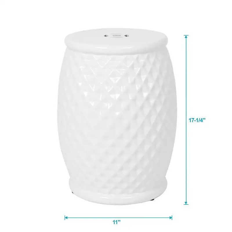 Tamborete de cerâmica vitrificada 11 x 17,25, mesa de destaque interna e externa, banco de jardim