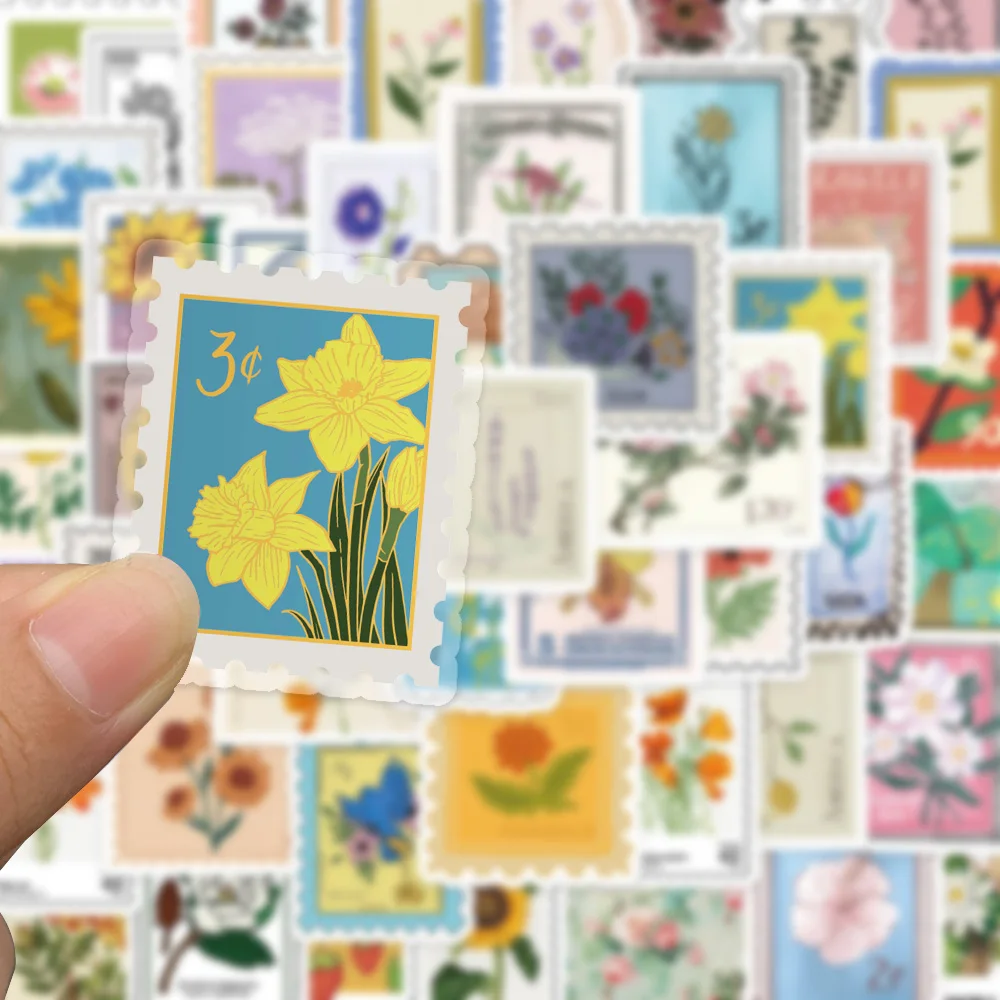 50PCS Beautiful Flower Stamp Graffiti Sticker Aesthetic Sticker Envelopes Water Cup Guitar Diary Phone Laptop Waterproof Sticker