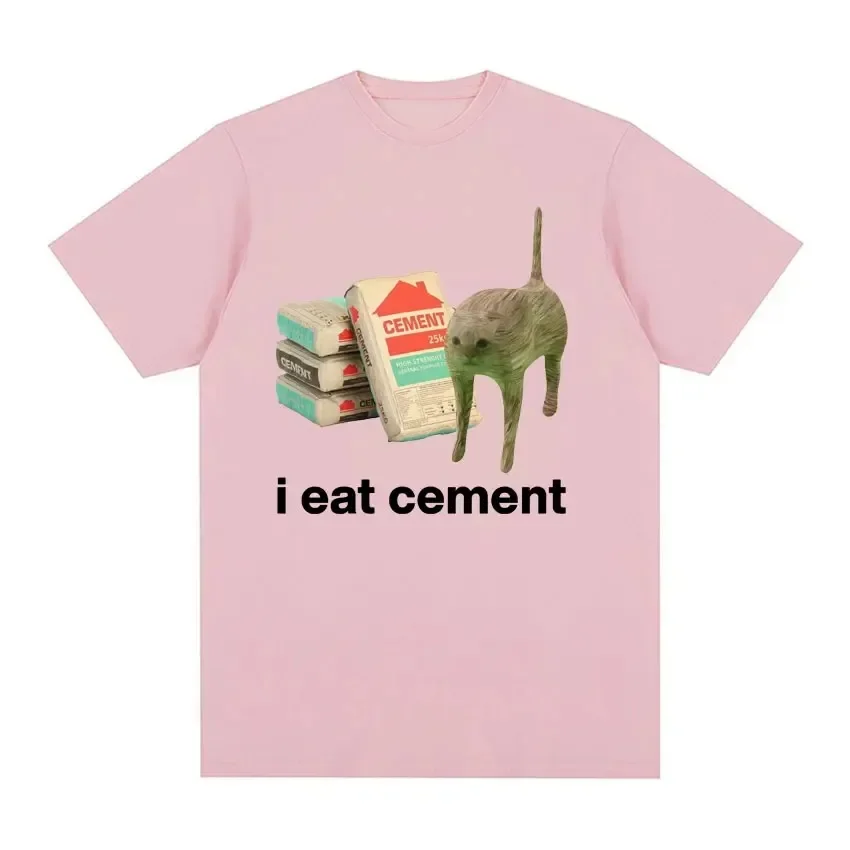 I Eat Cement Cursed Cat Funny Meme T Shirt for Men Women Fashion Casual Short Sleeve T Shirts Male Oversized Cotton T-shirt Tops