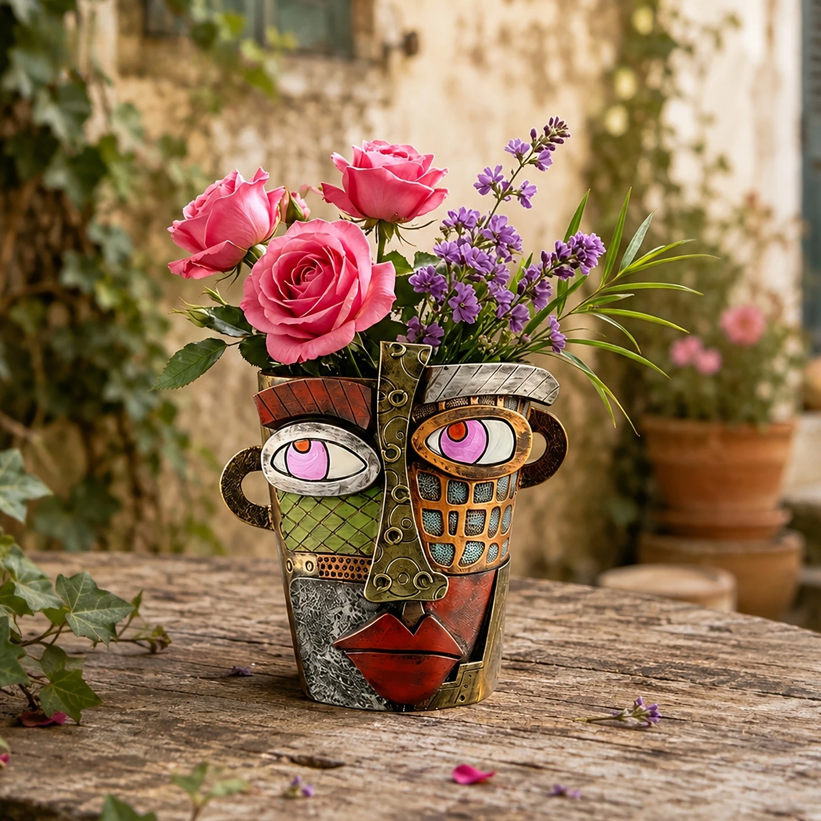 Retro Abstract Human Face Resin Flower Pot Creative Art Head Succulent Planter Indoor Outdoor Desktop Garden Home Decor Ornament