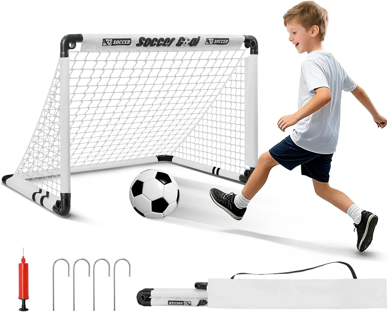 

Foldable Soccer Goals Set: 35" x 23" Portable Football Goal with Carry Bag & Ball for Indoor Outdoor Play
