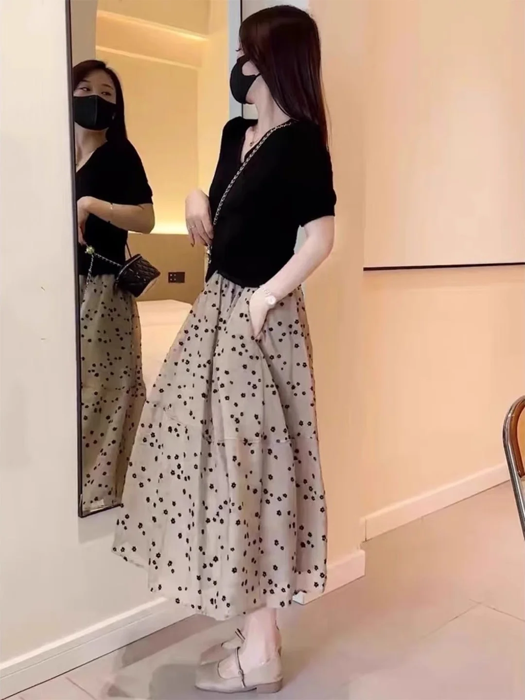 Jupe mi-longue légère et ample pour femmes, imprimé Floral artistique, taille haute, pour les déplacements, Vintage, ligne a, printemps et été